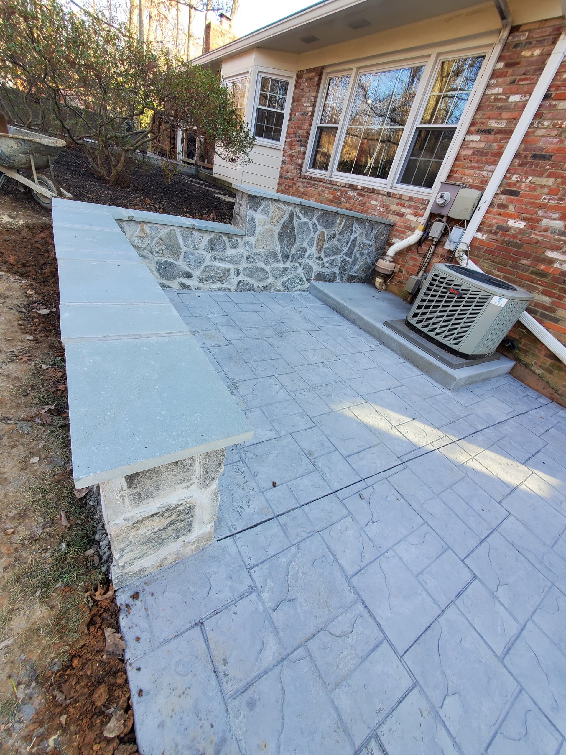 Gallery photos for Cracked Sidewalk Gone - Stamped Patio and Stone Wall Built Right: Image #6